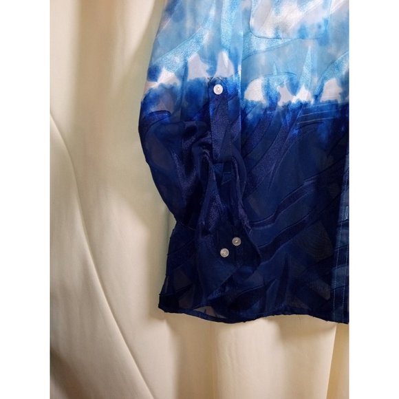 Allison Daley Petite Size 16P Blue Sheer Collared Button-Down Blouse -SHEER - Picture 3 of 5